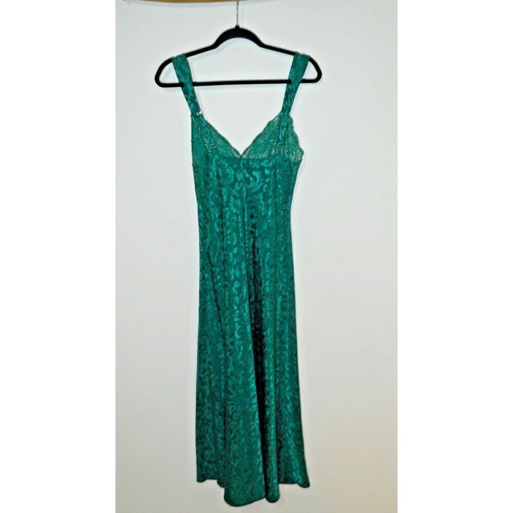 Victoria's Secret Nightgown Slip Dress‎ Medium Vintage Gold  Green Satin Beaded